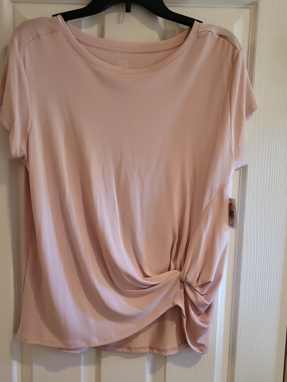 Falls Creek Blush Pink Side Twist Knot Short Sleeve Top NWT Size L